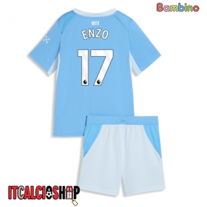Manchester City Enzo Fernandez #17 Prima Maglia Bambino 2026-27 Manica Corta (+ Pantaloni corti)